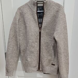 Buffalo David Bitton Men's Beige Full-Zip Knit Sweater Jacket